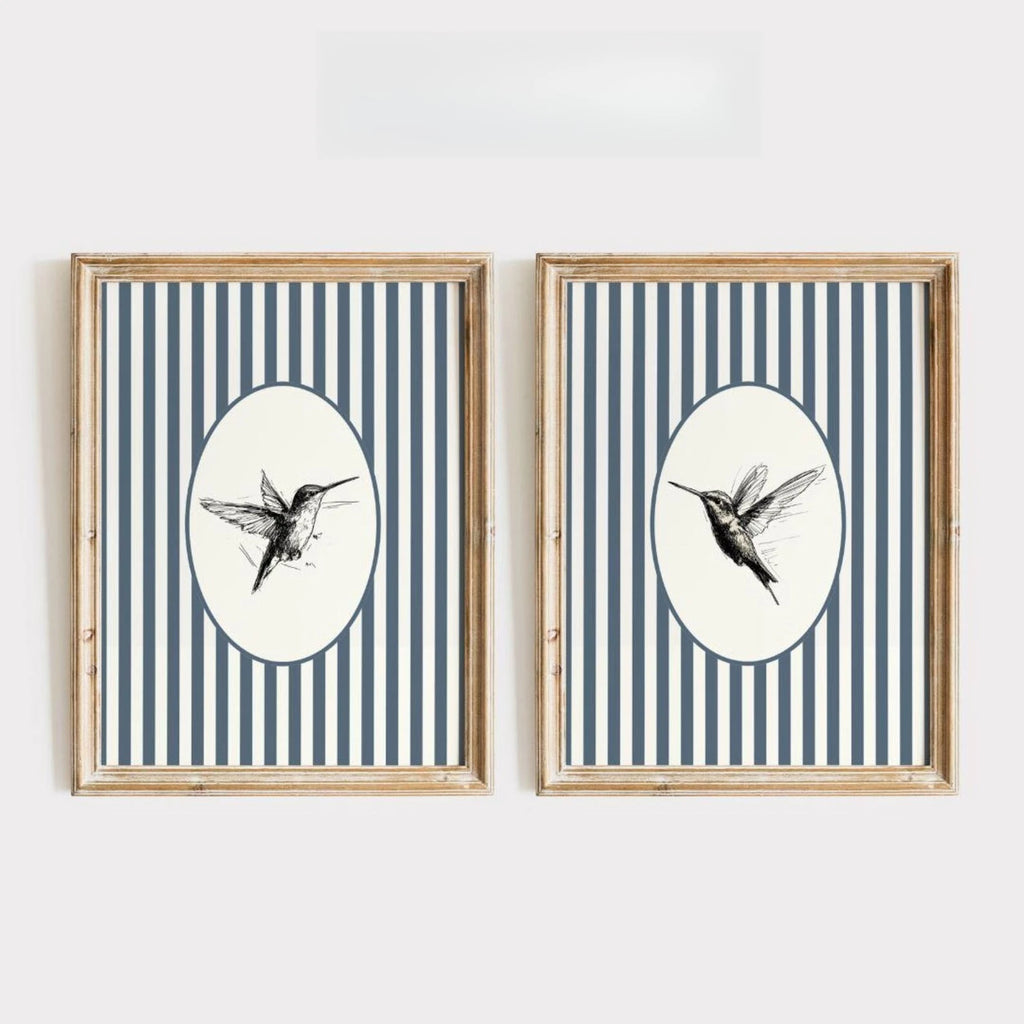 2pcs/set of Retro Hummingbird Animal Canvas Prints Minimalist Retro Bird Farmhouse Wall Art Posters for Living Room Home Decor