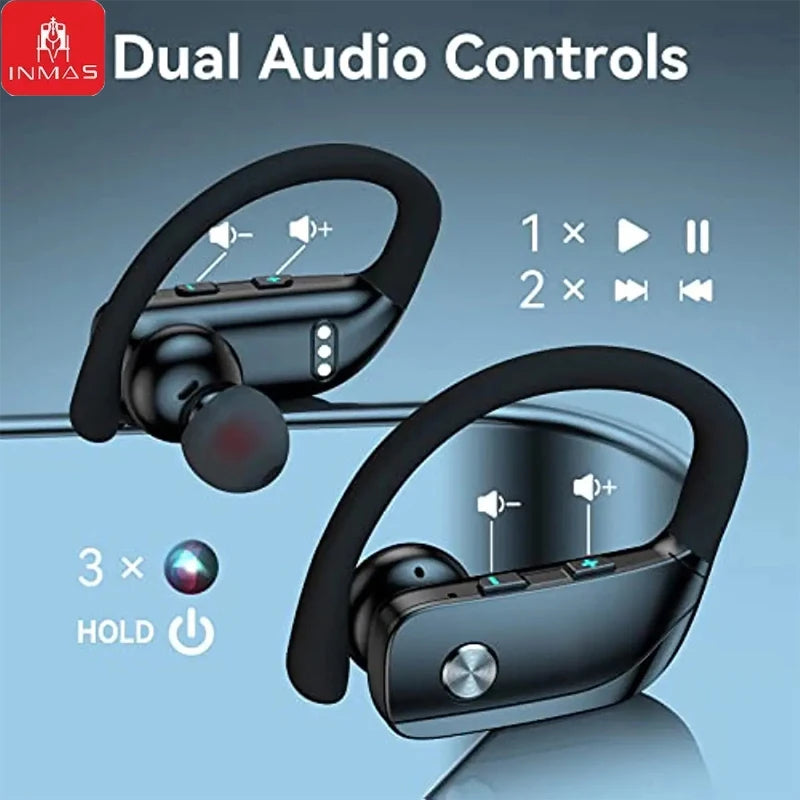 INMAS Wireless Headset T16 Bluetooth EarHook Handsfree Headphones LED Digital Display Earphones Waterproof Sports Gaming Earbuds