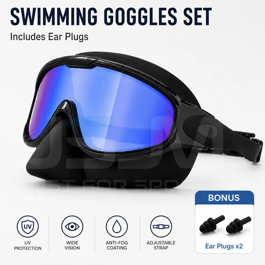 JSJM Upgraded Adult Swimming Goggles HD Anti-Fog Waterproof Swim Glasses Wide View UV Protection Adjustable Strap for Men Women