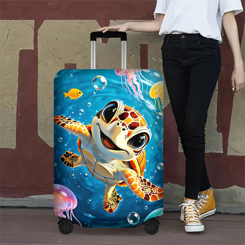 1 PC Turtle Print Luggage Cover for 18 – 32 inch luggage; dust and elastic travel accessories to effectively protect your lug