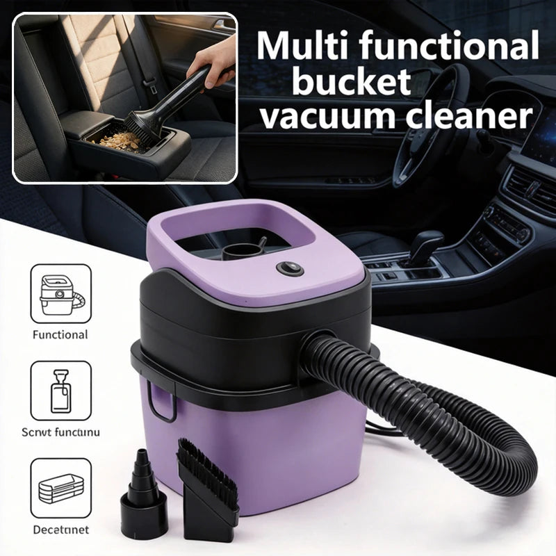 12V Bucket Car Vacuum Cleaner Wet and Dry Use Multi-functional Portable Powerful Suction Large Capacity With Multiple Nozzles