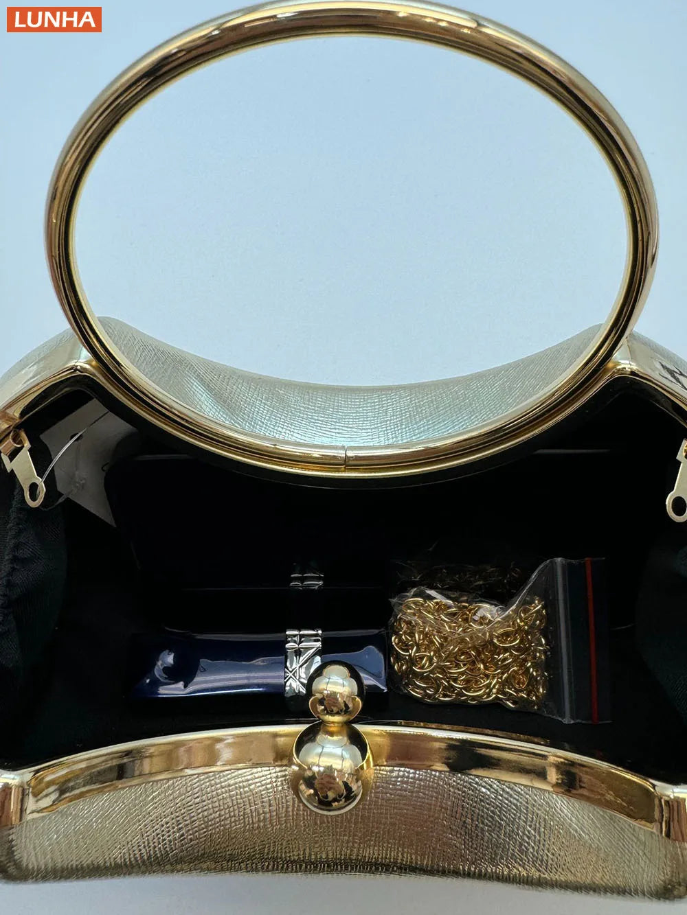 Women's Luxury Evening Clutch Bag Box Purse Metal Handle Chain Strap Party Wedding Handbag for Formal Occasions