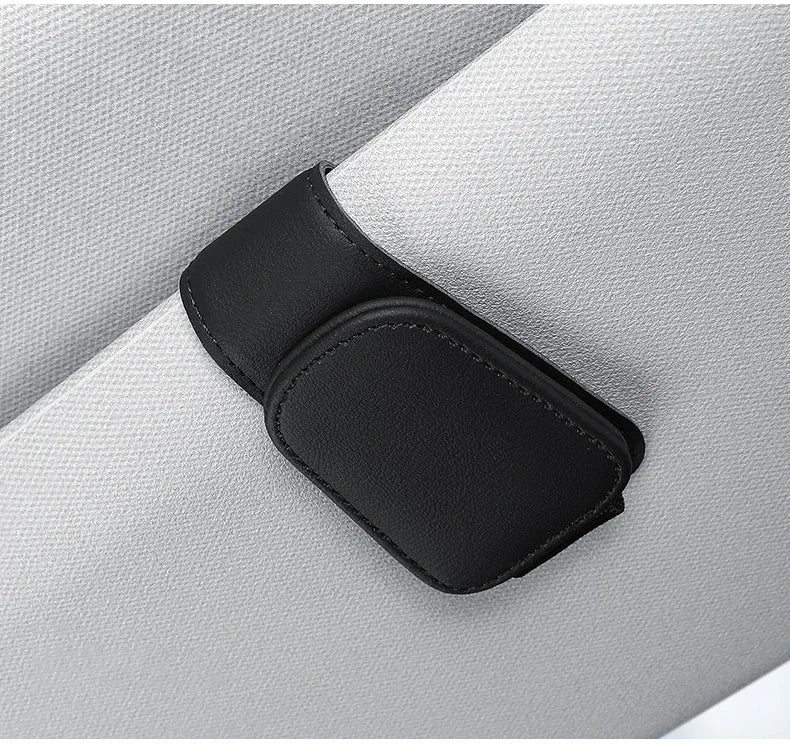 Magnetic Leather Sunglasses Clip Multifunctional Ticket Card Holder Car Sun Visor Interior Accessories