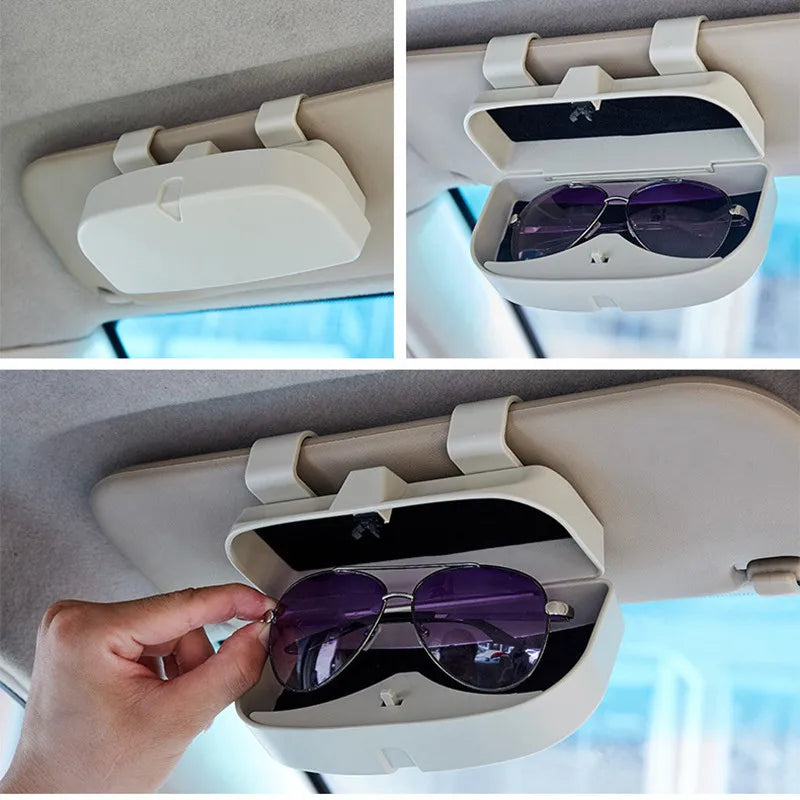 Universal Car Glasses Box Portable Sunglasses Holder Multifunction Driving Eyeglass Holder Sun Visor Lenses Case Car Accessories
