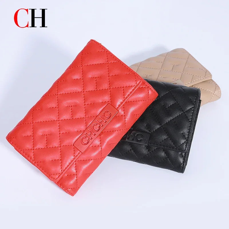 CH Quilted Leather Effect Flap Purse Fashionable Compact Wallet For Women Daily Commute Travel And Everyday Storage Needs