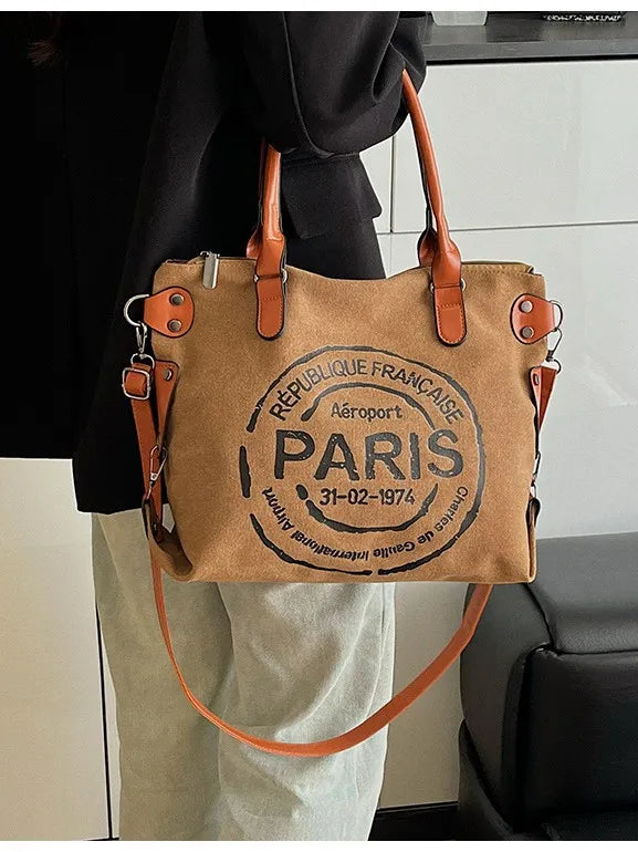 Fashionable handbag for women, trendy tote for commuting, large capacity single shoulder diagonal canvas bag
