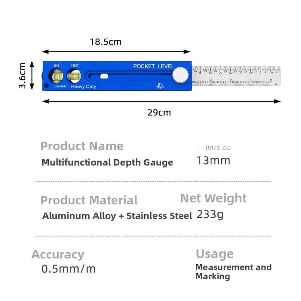 Precision Layout Ruler Made of Aluminum Alloy with Stainless Steel Rule and Clear Level Bubble for Straight Line Work