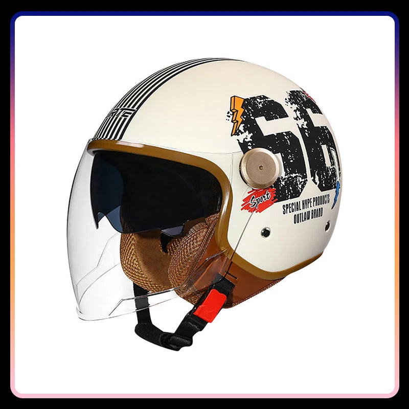 Dual Lens Open Face Motorcycle Helmets DOT ECE Vintage Jet Moto Helmet Double Visor Retro Men Women 3/4 Open Half Helmet