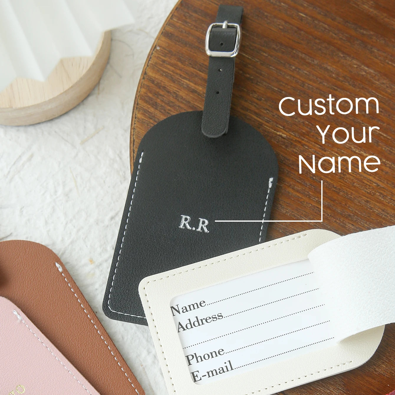 1PC Custom Name Luggage Tag Customized Name Vegan Leather Luggage Tags with Privacy Name Card Personalized Travel Bag Tag