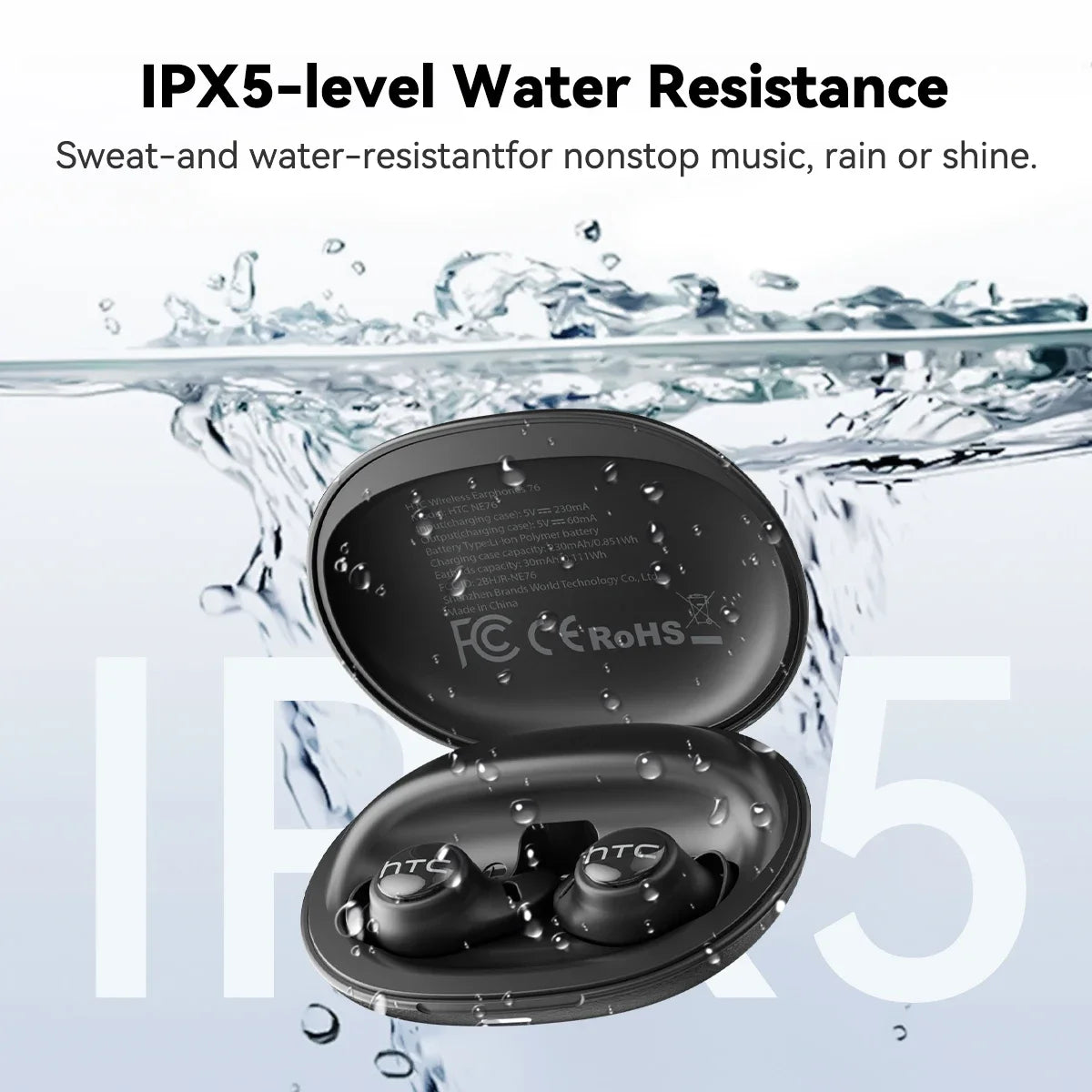 HTC NE76 Bluetooth Earbuds Mini Sleeping Earbuds for Wireless Earphones AI Translator, Noise Reduction Long Battery Headphones