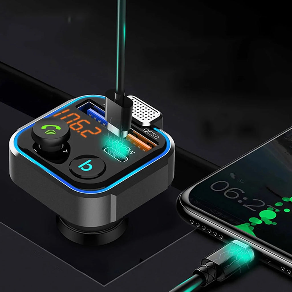 Car Hands-free Bluetooth 5.0 FM Transmitter Car Kit MP3 Modulator Player Handsfree Audio Receiver QC3.0 18W 2 USB Fast Charger