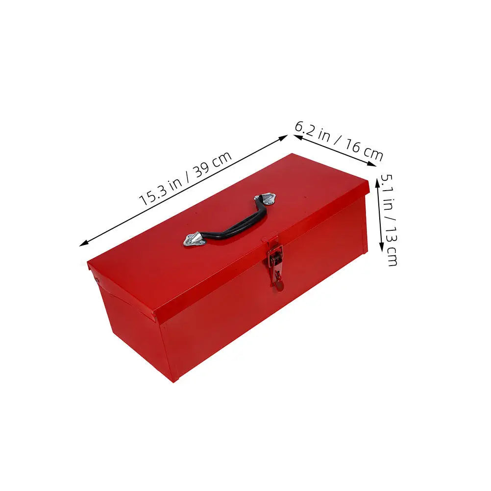 Red Metal Toolbox Thickened Iron Small Portable Tool Storage Organizer Chest Case for Home Garage Rv Truck Trailer