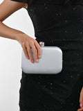 Ladies' evening bag, vintage satin clutch square bag, elegant evening bag with golden spherical lock and detachable chain