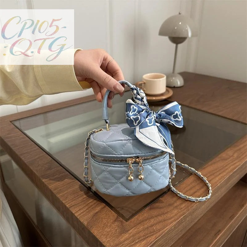 Women's Mini Quilted Box Bag, Light Blue Crossbody Shoulder Bag Portable Makeup Bag