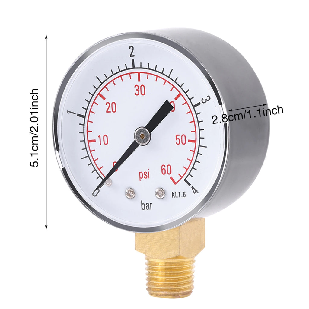 Water Pressure Meter Mini Pressure Gauge For Fuel Air Oil Or Water 0-4bar / 0-60psi NPT Oil Pressure Gauge Pressure Gauge