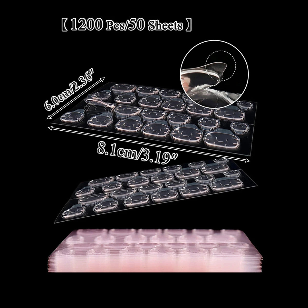 30 TO 160 Sheets Transparent Nail Adhesive Jelly Double-Sided Glue Stickers for Press On Nails & False Nails (24 Pills/Sheet)
