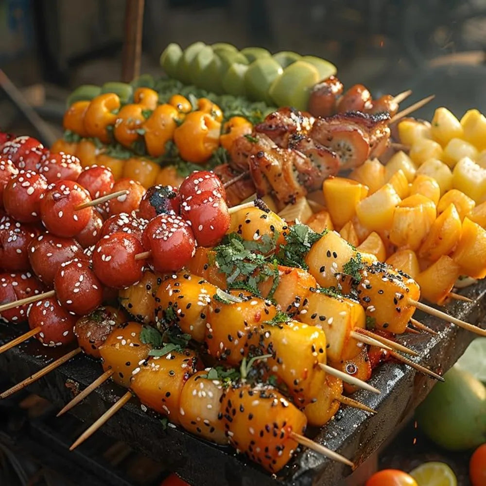 90-1350Pcs Disposable BBQ Bamboo Sticks 15/20/25/30cm for Grilling, Fruit, Kabob,BBQ, Barbecue, Kitchen, Camping, Outdoor