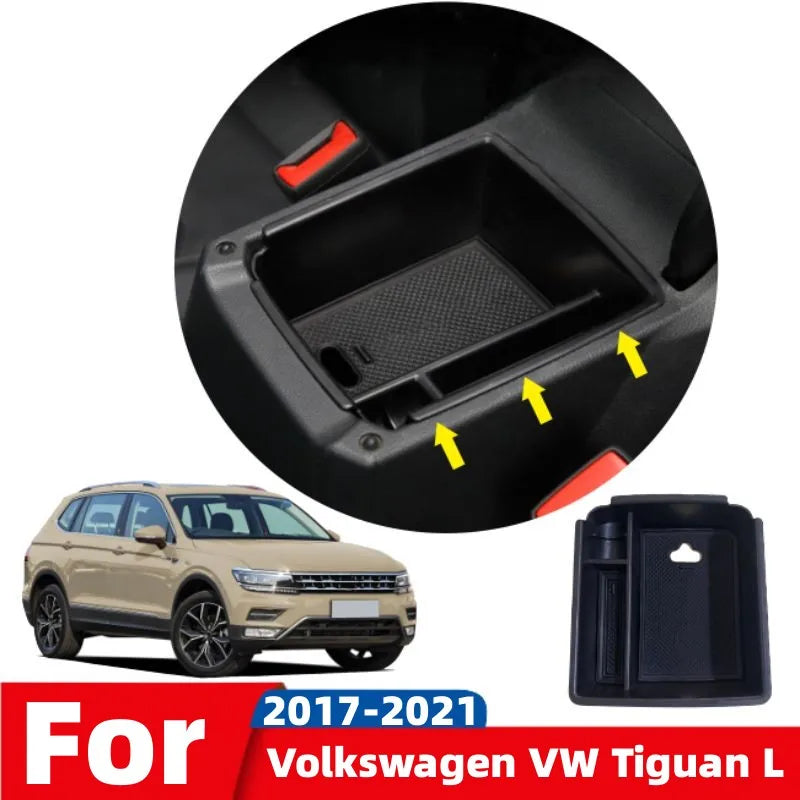 For Volkswagen VW Tiguan L 2017~2021 Car Center Console Armrest Storage Box Sundries Tidying Organizer Tray Interior Accessories
