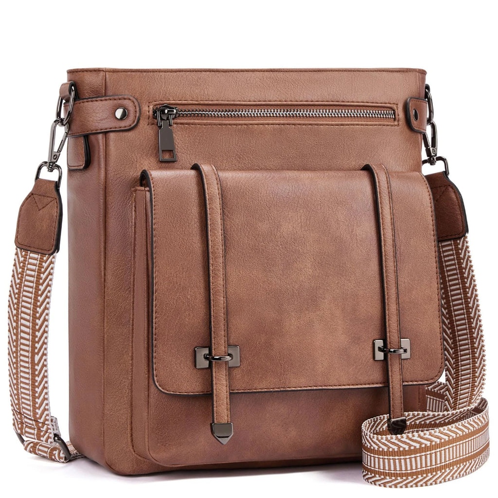 Women's Large Capacity Crossbody Bag, Single Shoulder Crossbody Bag, Messenger Bag, Multi-Pocket Travel Bag, Bohemian Style Shoulder Strap - Faux Leather
