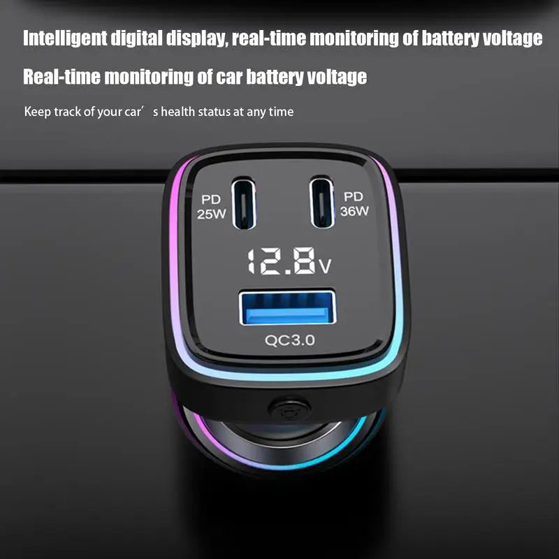 Car Phone Charger Auto Phone USB C Adapter Automobile Fast Charging Car Phone Charger 3 Ports Car Charger Adapter With Voltage &