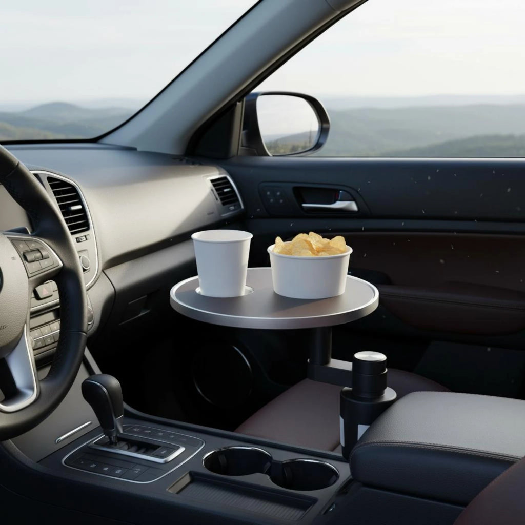 Front Seat Table 360-Degree Rotation Car Dining Tray Rotating Car Tray Multi-Functional Stable Support for Drivers, Road Journey