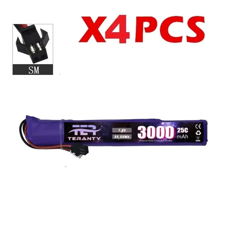 7.4V 3000mAh LiPo Battery with Small Tamiya Deans T Connector 2S For Electric Toys Water Bullet Gun Battery Parts Accessories