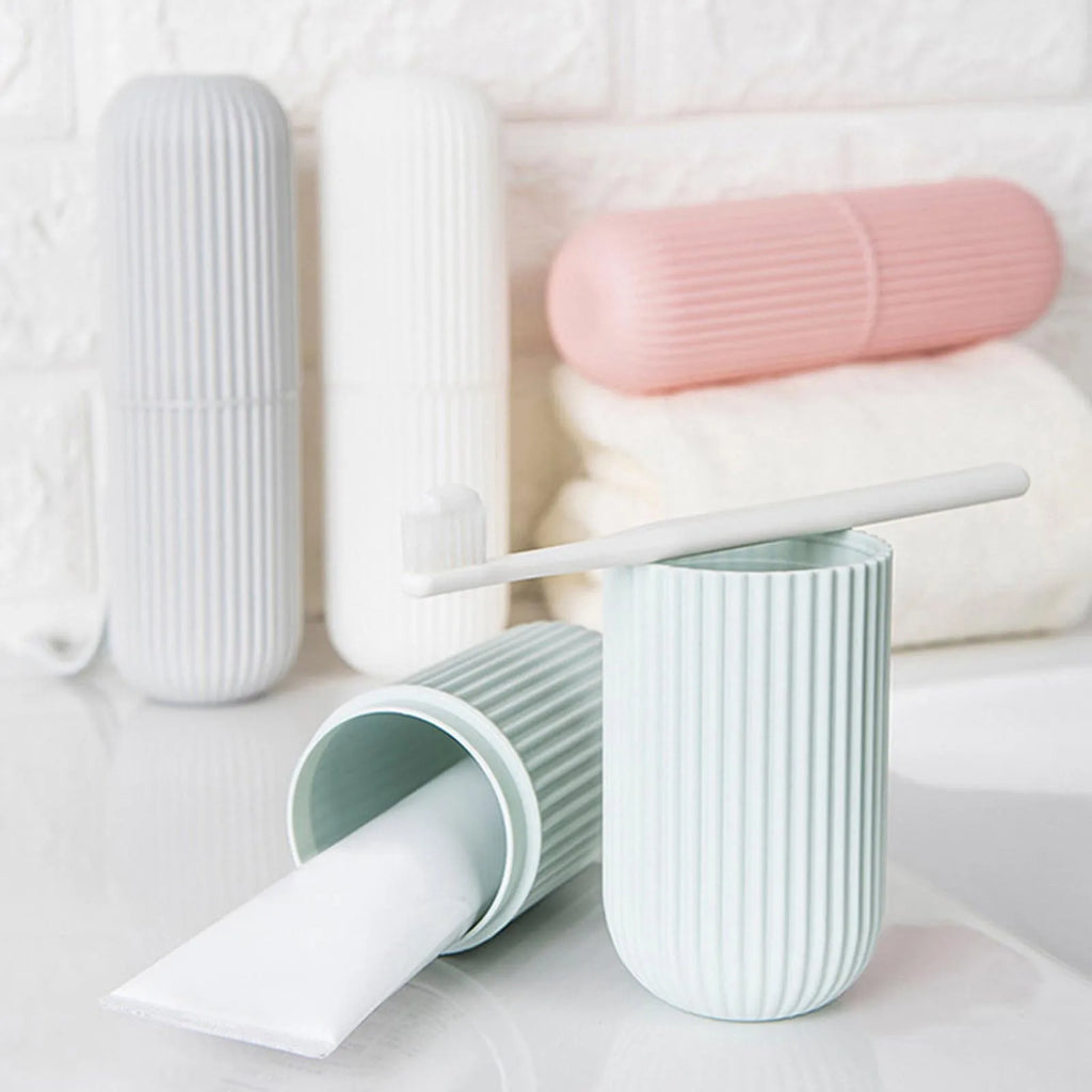 Pink Empty Travel Portable Toothbrush Cup Bathroom Toothpaste Holder Storage Case Box Organizer Travel Toiletries Storage Cup