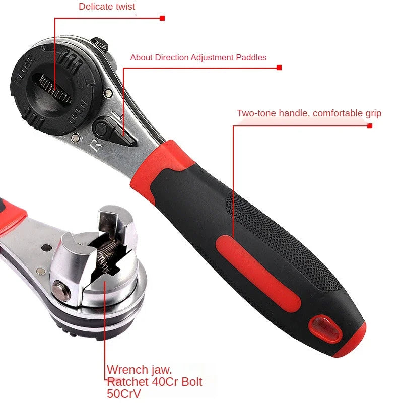 Multi-functional Adjustable 6-22mm Universal Ratchet Wrench  Chrome Molybdenum Steel Straight Handle