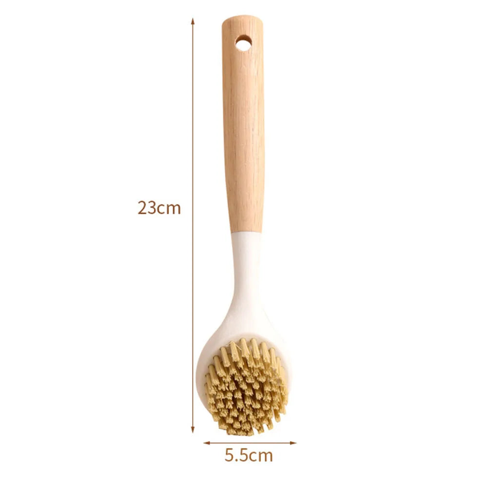 1PCS Bamboo Handle Kitchen Dish Brush Non-scratch Bristles For  Cleaning Dish Pan Sink Reusable Manual Tool White 23x5.5cm