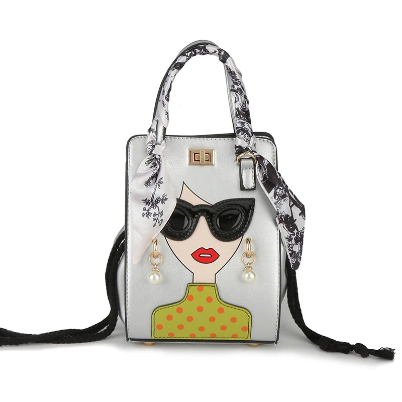 2024 Brand Beauty Glasses Handbags for Women High Quality PU Shoulder Bag Cute Scarf Purses and Crossbody Bag