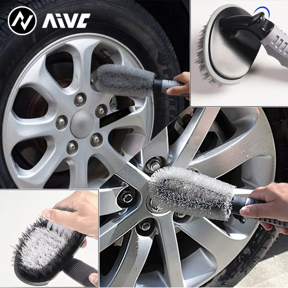 AIVC Portable Car Wheel Brush Tire Cleaning Brushes Hub Powerful Stain Remover Brush Tire Detail Brush Auto Motorcycle Wash Tool