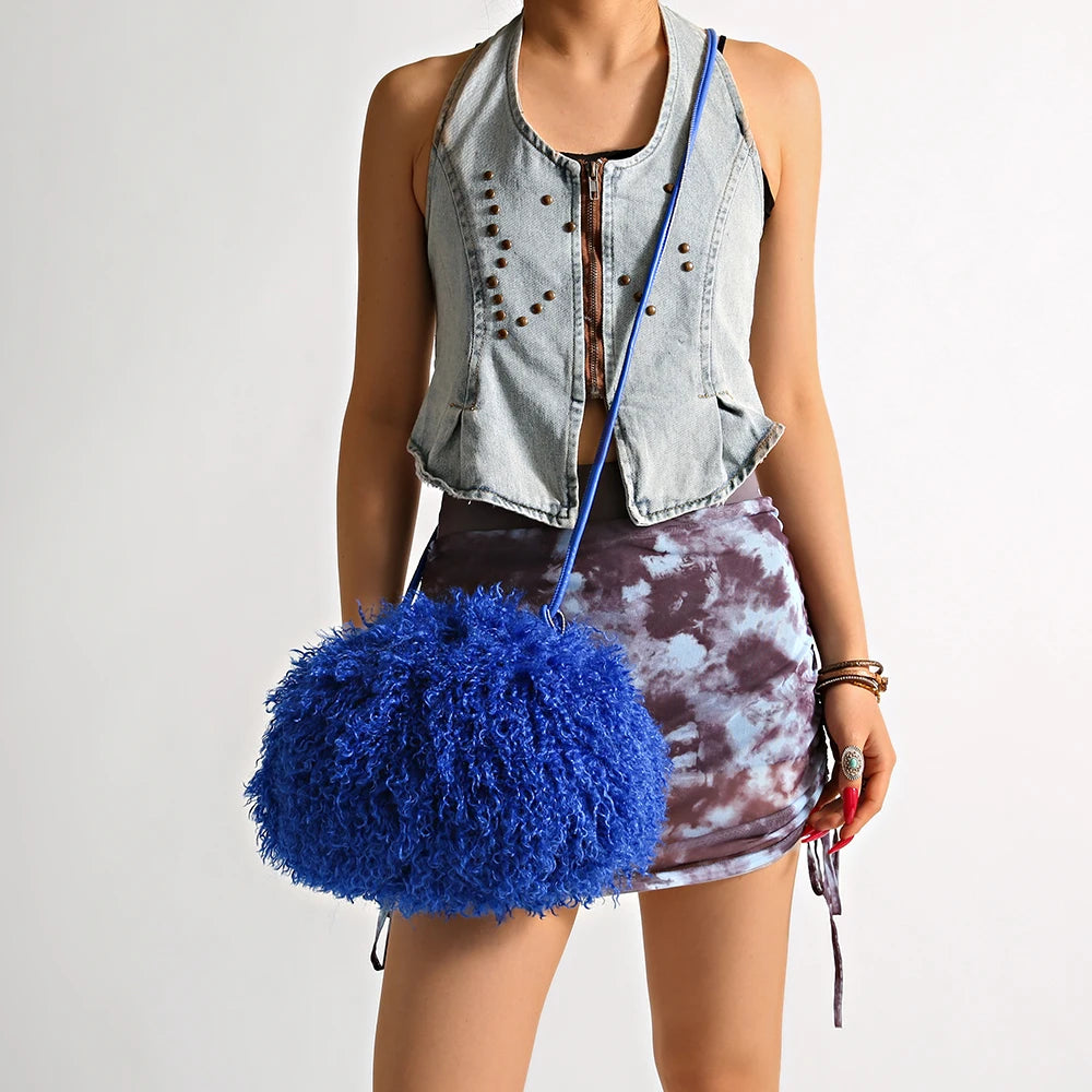 Fluffy Curly Faux Fur Cloud Bag Cute Soft Plush Purse for Women Casual Single Shoulder Crossbody Multi Color Daily Fashion Handb