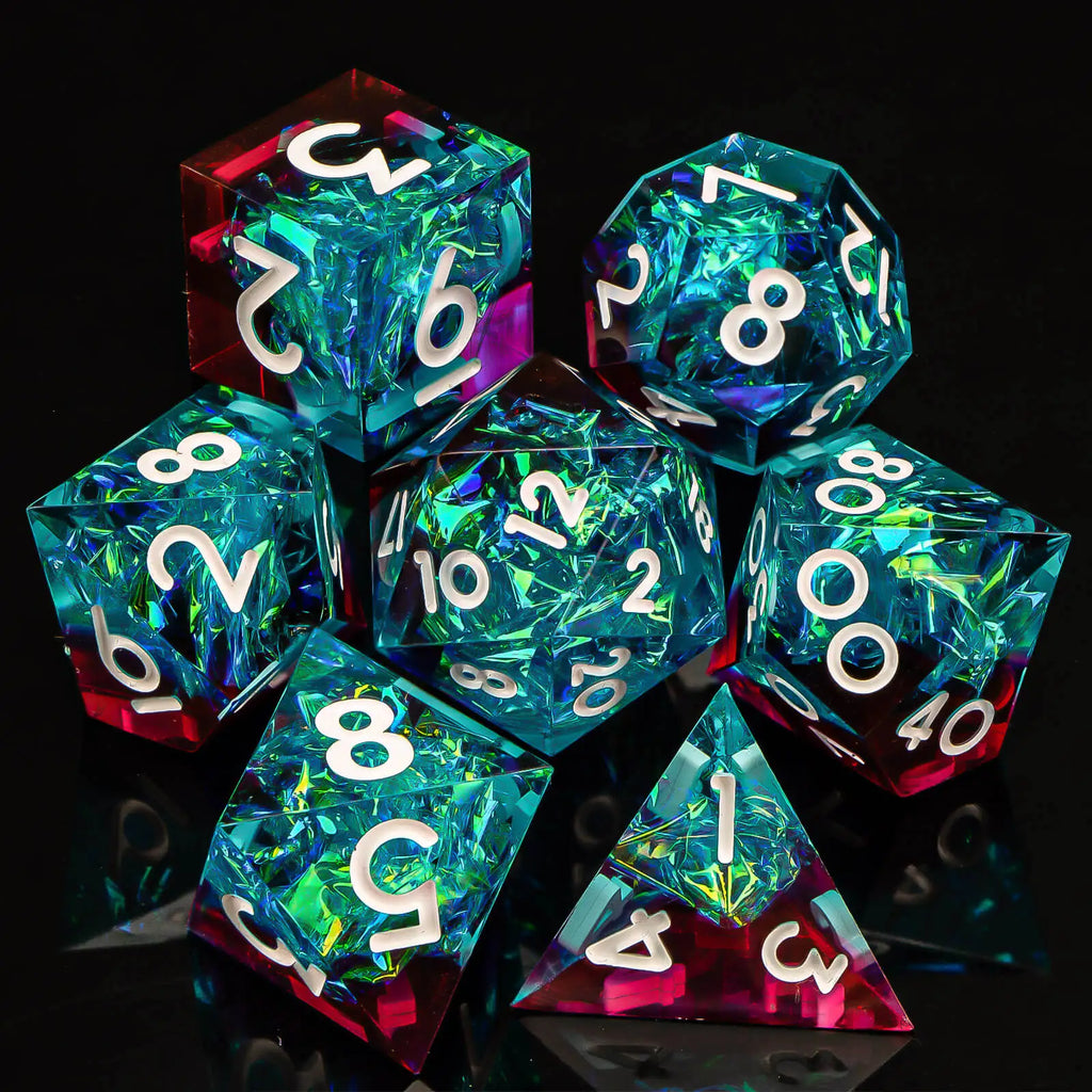 Resin Sharp Edged DND Dice, Handmade Dungeons and Dragons Dice Set D&D, RPG Polyhedral D and D Dice Set for Role Playing Game