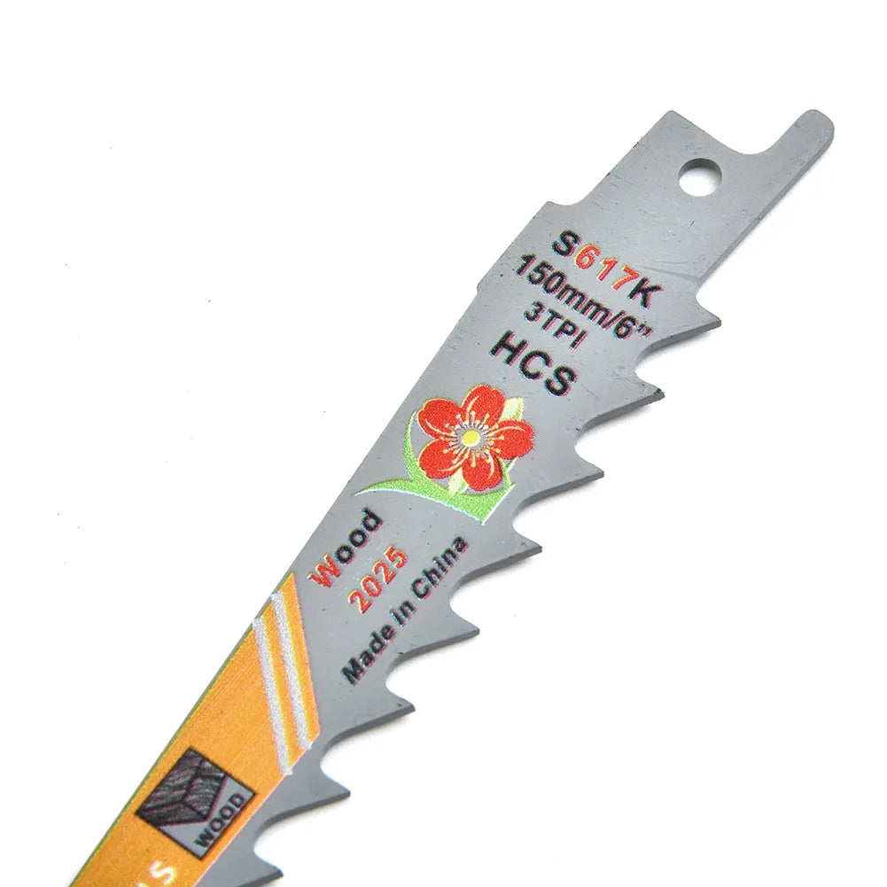 3pcs 6-Inch 3-TPI HCS Reciprocating Saw-Blades For Fast Wood Cutting Nail Embedded Pruning Curved And Plunge Cuts Black