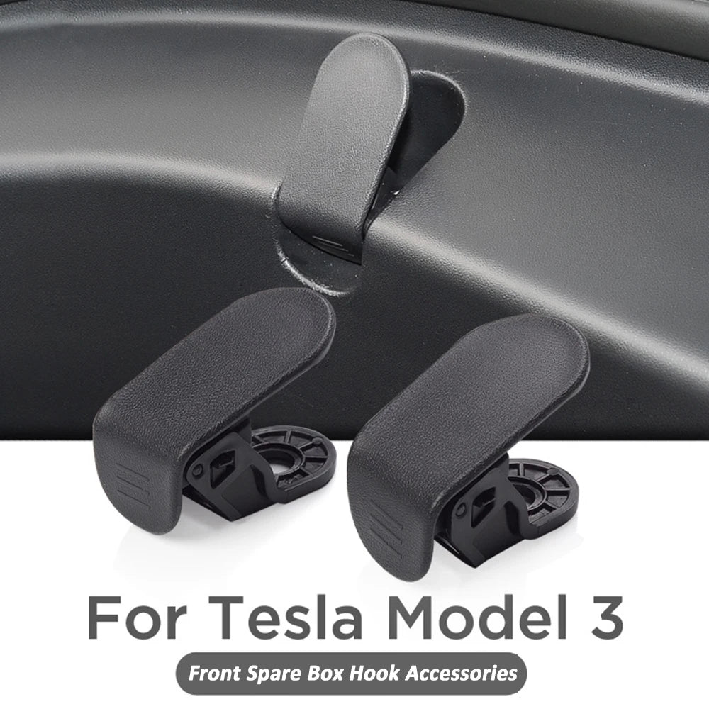 2Pcs Car Front Trunk Hook for Tesla Model 3 2017-2020 Eject Clip Installation Car Spare Box Hook ABS Auto Interior Accessories