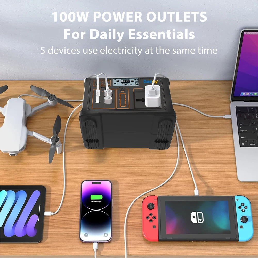 Gaiaray Portable Power Station 100W Solar Generator 76.8Wh LiFePO4 Battery Charging Station AC 220V 110V Power Bank For Camping