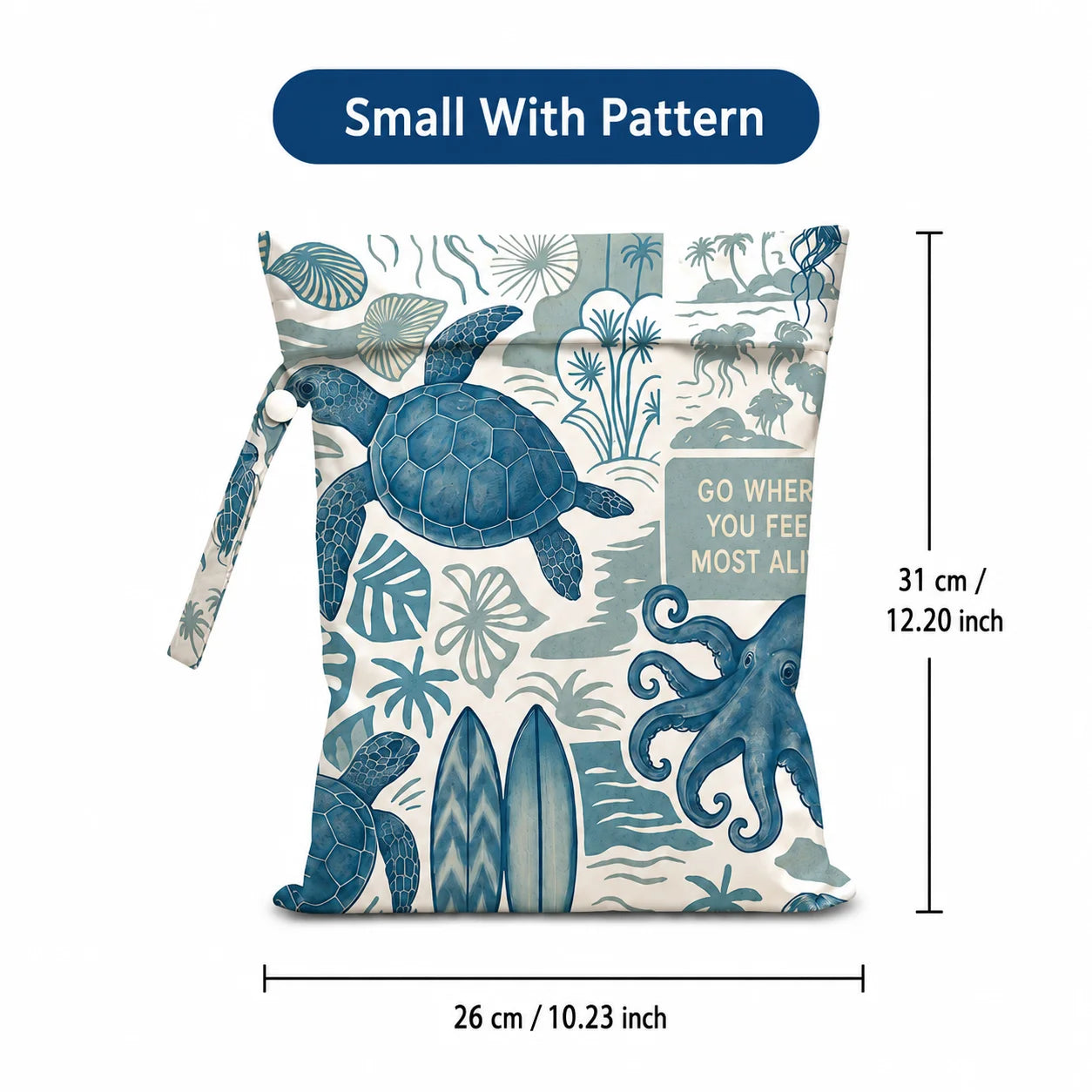 Ocean Turtle Waterproof Wet Dry Bag, Portable Zipper Swim Pouch for Women Travel Beach Pool, Reusable Storage Bag