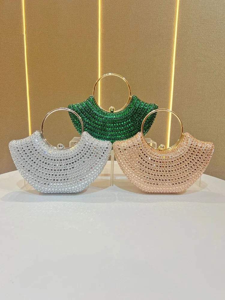 Elegant Diamond Embedded Women's Evening Bag Luxury Full Diamond Design Party Wedding Handbag Wallet Mobile Pocket Crossbody Bag