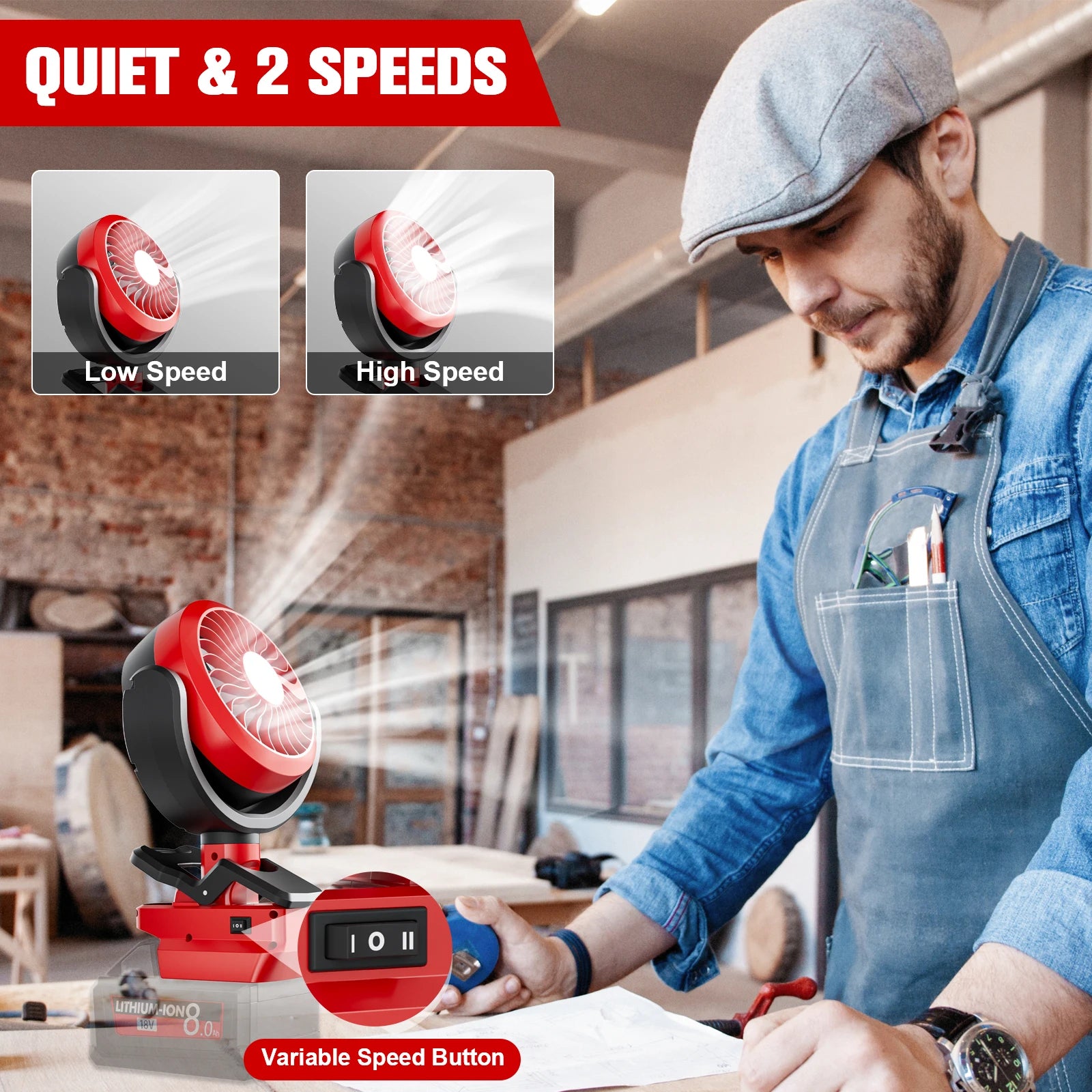 Nananuu Cordless Fan&Camping Light For Milwaukee M18 18V Battery Camping Workshop Strong Wind Suitable Various Scenarios