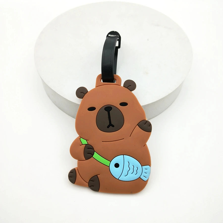 1//2/3PCS Cute Animal Kapibala PVC Soft Rubber Luggage Tag Hanger Identification Tag Bag Hanger Luggage Hanger Anti Loss Strap