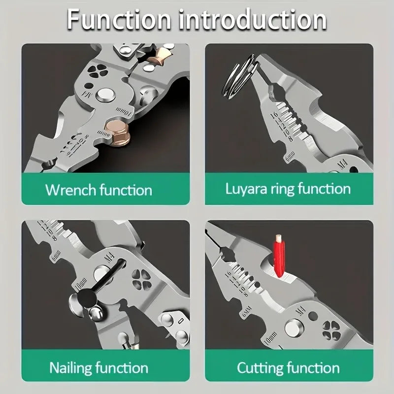Industrial Grade 18-in-1 Foldable Wire Stripping Pliers Crimping Tool Heavy Duty Multifunctional Electrician Pliers for DIY