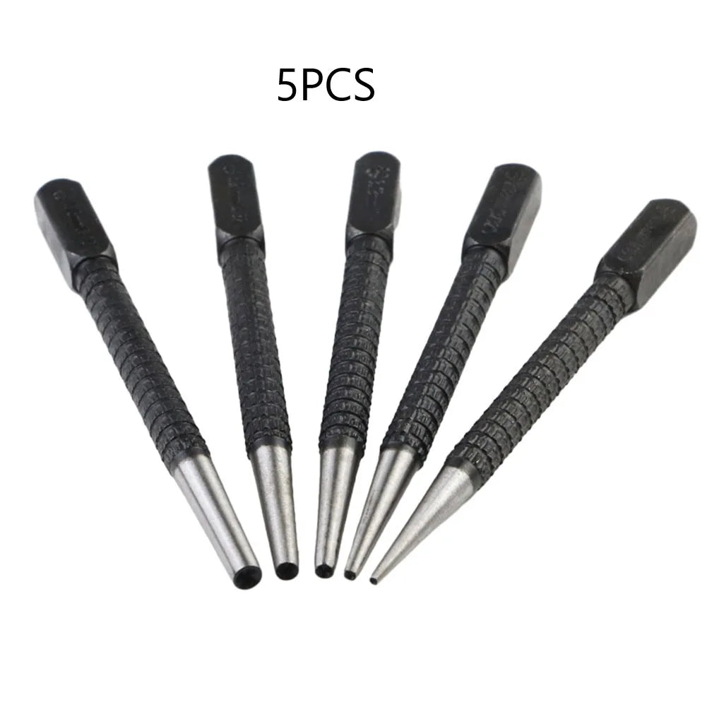 5pcs Nail Punch Set Hammerless Hammer Punch Spring Tool Hammerless Nail Center Holes Punch Woodwork Drill Bit Door Pin Removal