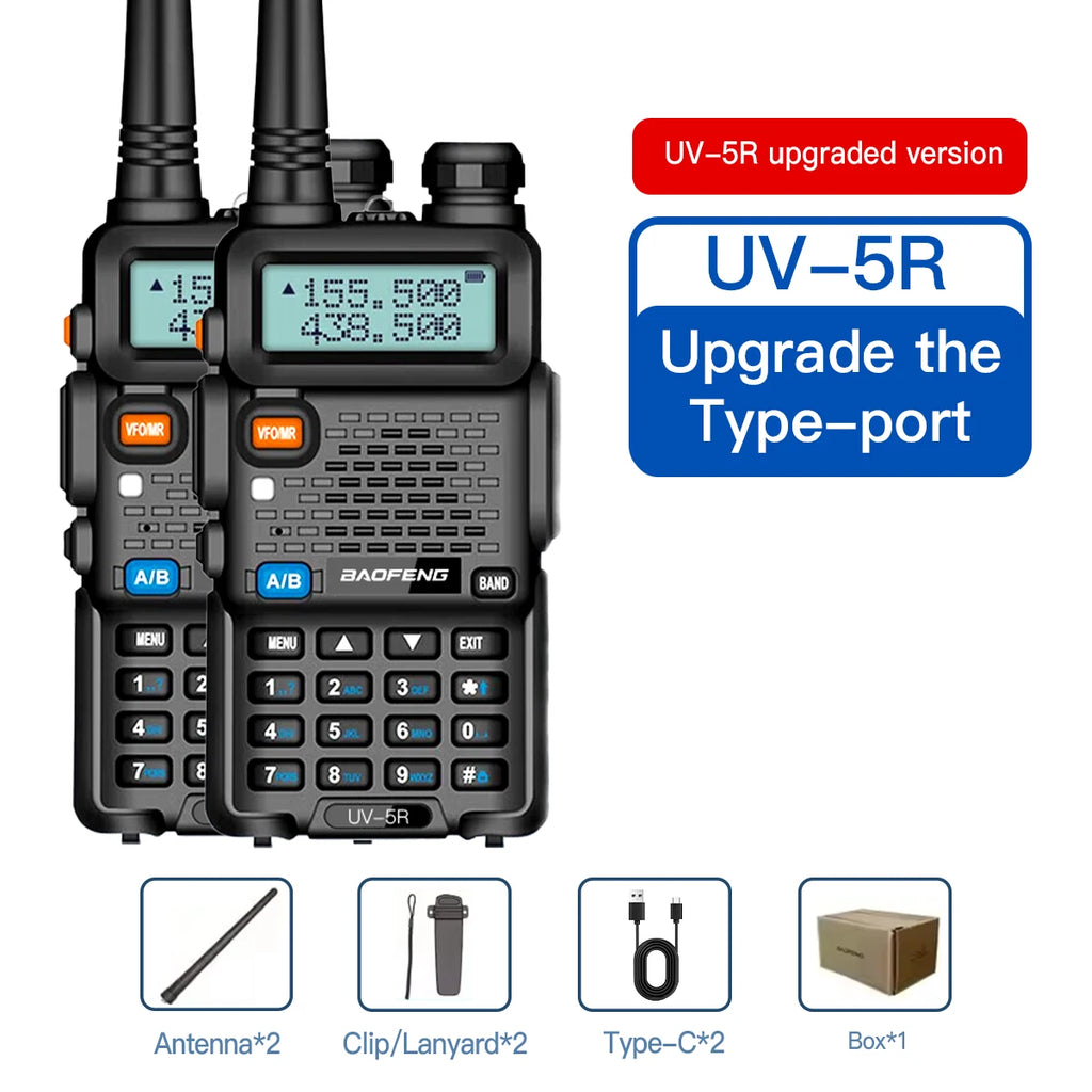 1PC/2PCS baofeng uv 5r USB Long Range Ham Amateur With FM Radio Long Range Portable Two Way Radio Baofeng CB Radio walkie talkie