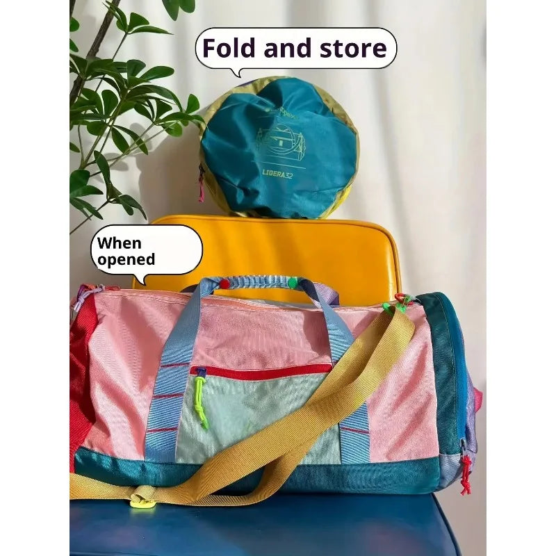 Nylon Dopamine Handbag Men's and Women's Round Barrel Large Capacity Outdoor Sports Versatile Travel Yoga Fitness Bag Foldable