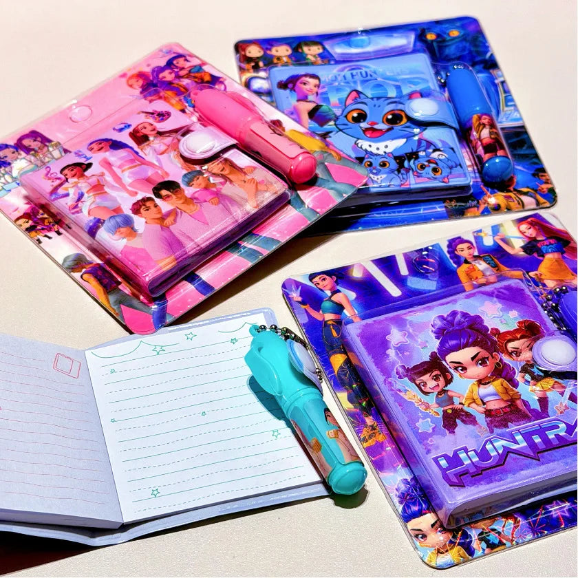 Anime Gilr Hunters Lumi Mila Zoi Mini Notebook with Ballpoint Pen, Cartoon Pocket Notepad Stationery Set School Supplies Birthda