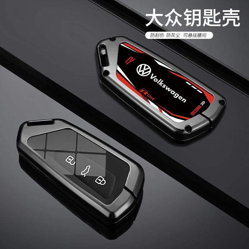 Cup Holders Zinc Alloy Car Smart Remote Key Case Full Cover Shell For VW Volkswagen Golf 8 MK8 ID.3 ID.4 Protector Keychain Auto