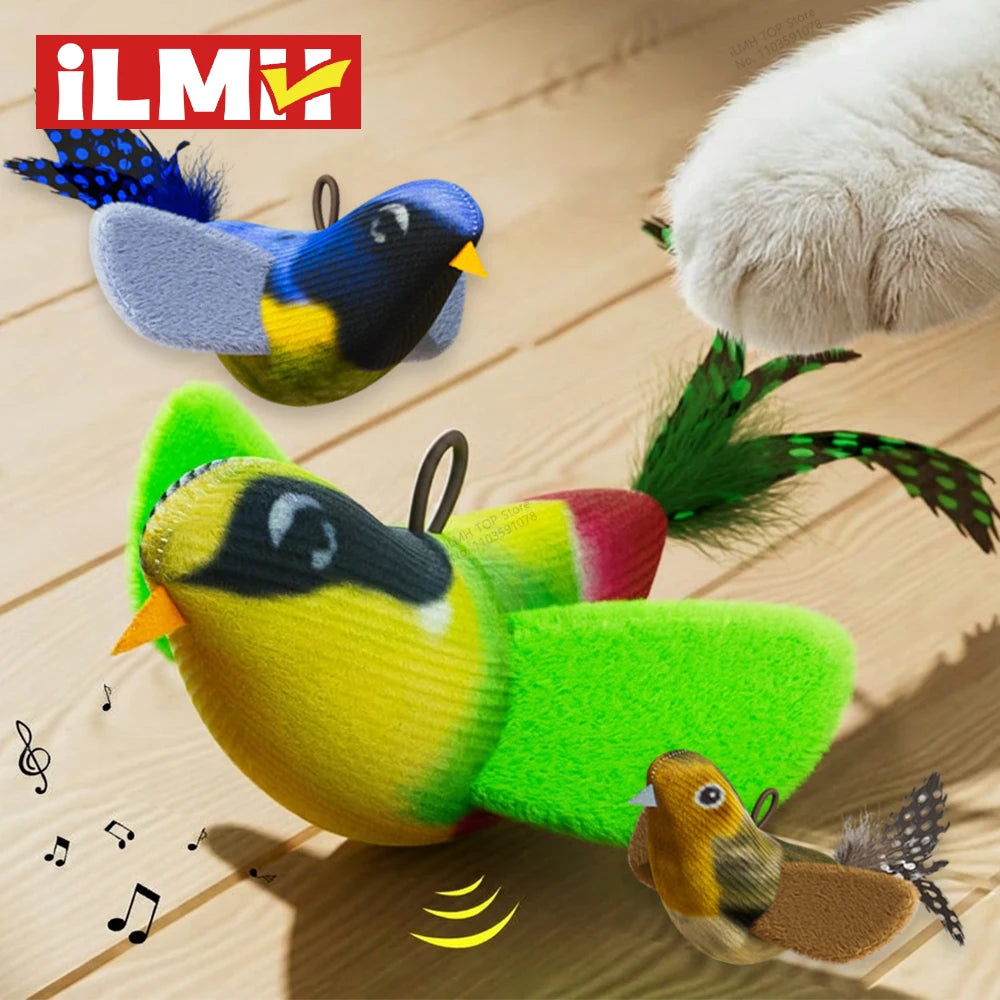 iLMH Indoor Interactive Birds Toy for Cat Chasing Teasing Toy Sounding Catnip Cat Teaser Toy Self-hilarity Wall Hanging Cat Toy