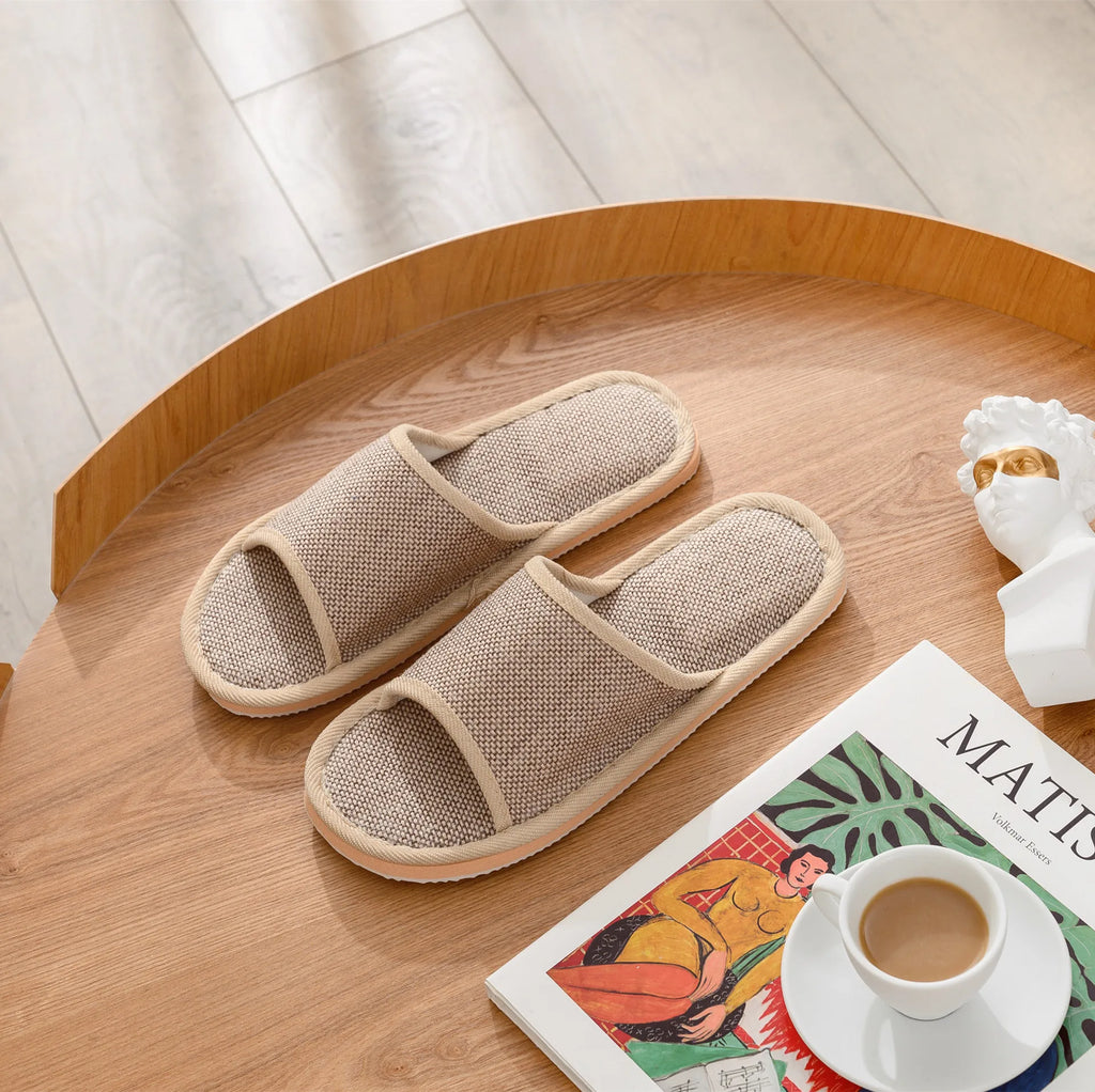 Autumn Winter Women Floor Slippers Retro Linen Open-toe EVA Thick Bottom Casual Sandals Indoor Home Couples Slippers Shoes