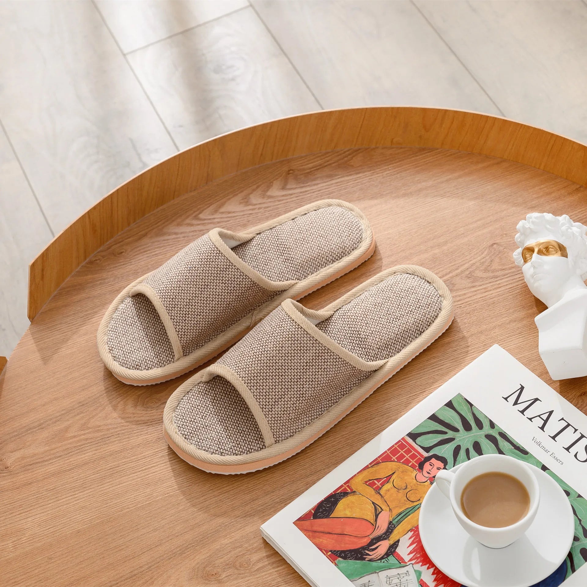 Autumn Winter Women Floor Slippers Retro Linen Open-toe EVA Thick Bottom Casual Sandals Indoor Home Couples Slippers Shoes