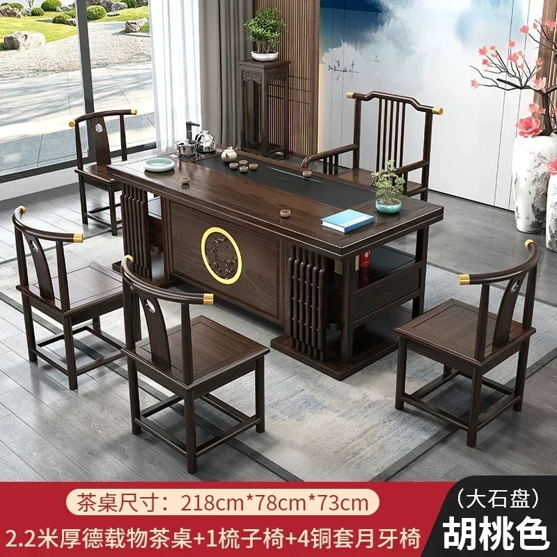 r5.13  solid wood tea table and chair combination one table five chairs coee table tea set household kung fu tea